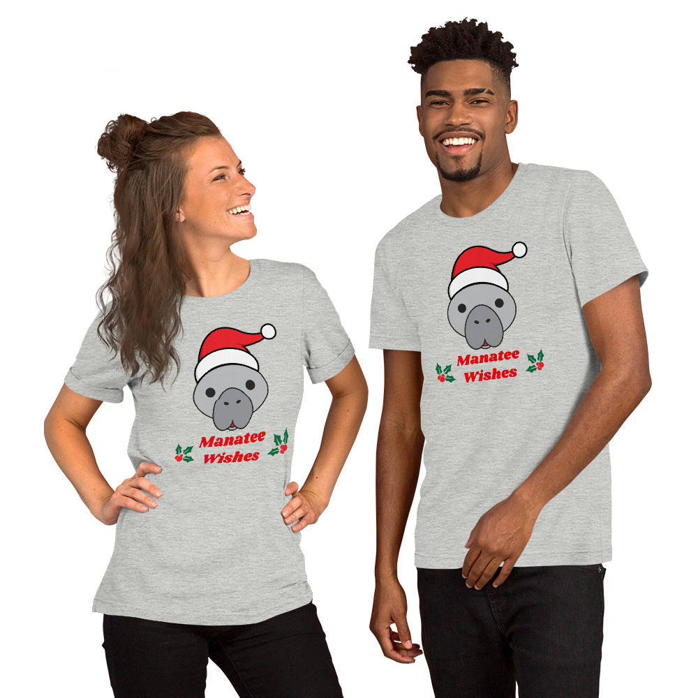 Manatee Holiday Wishes Christmas Short Sleeve Unisex Graphic T-shirt