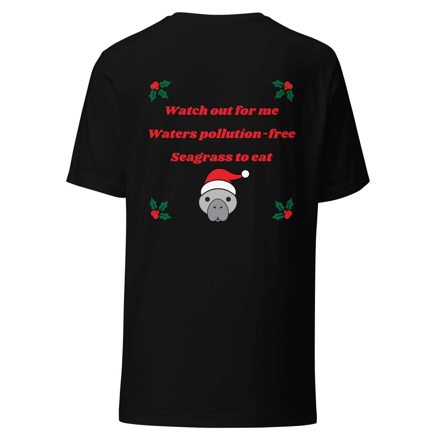Manatee Holiday Wishes Christmas Short Sleeve Unisex Graphic T-shirt