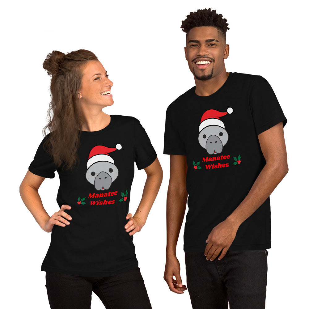 Manatee Holiday Wishes Christmas Short Sleeve Unisex Graphic T-shirt