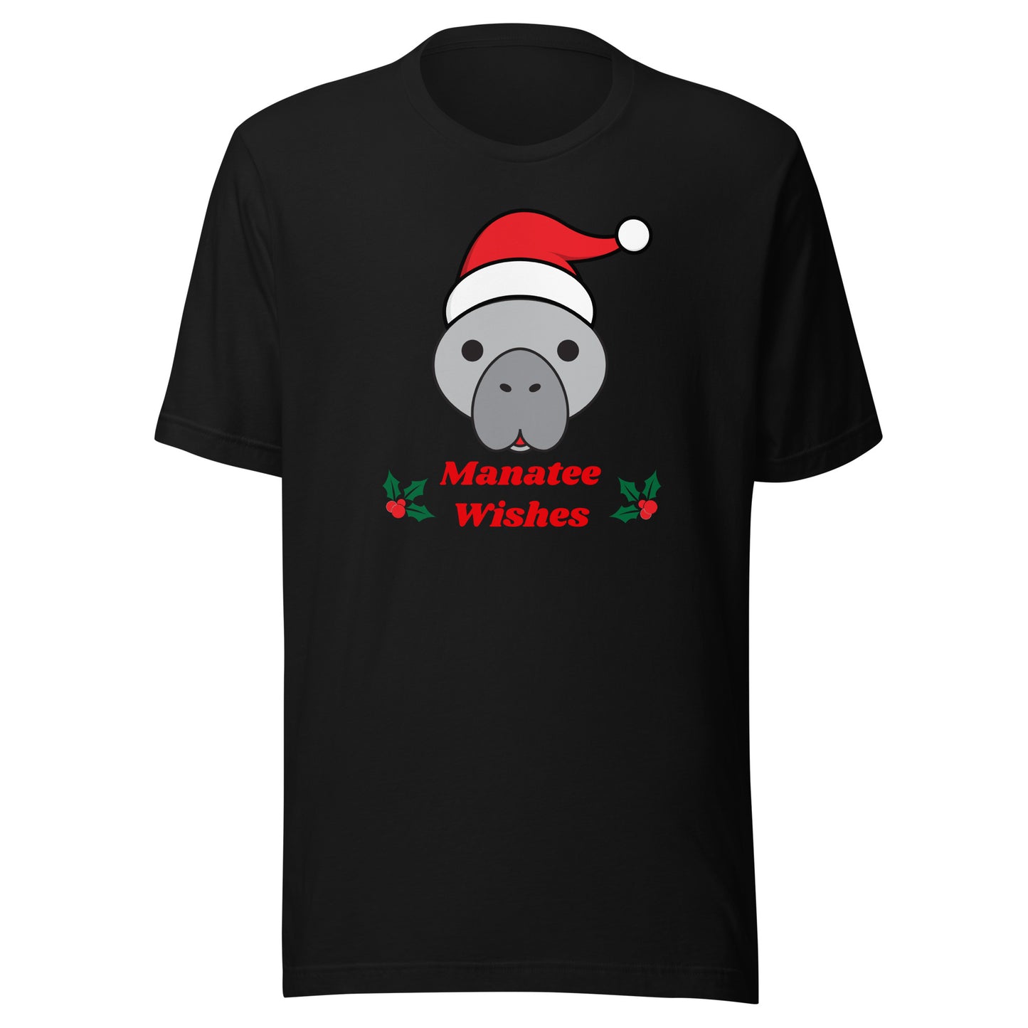 Manatee Holiday Wishes Christmas Short Sleeve Unisex Graphic T-shirt