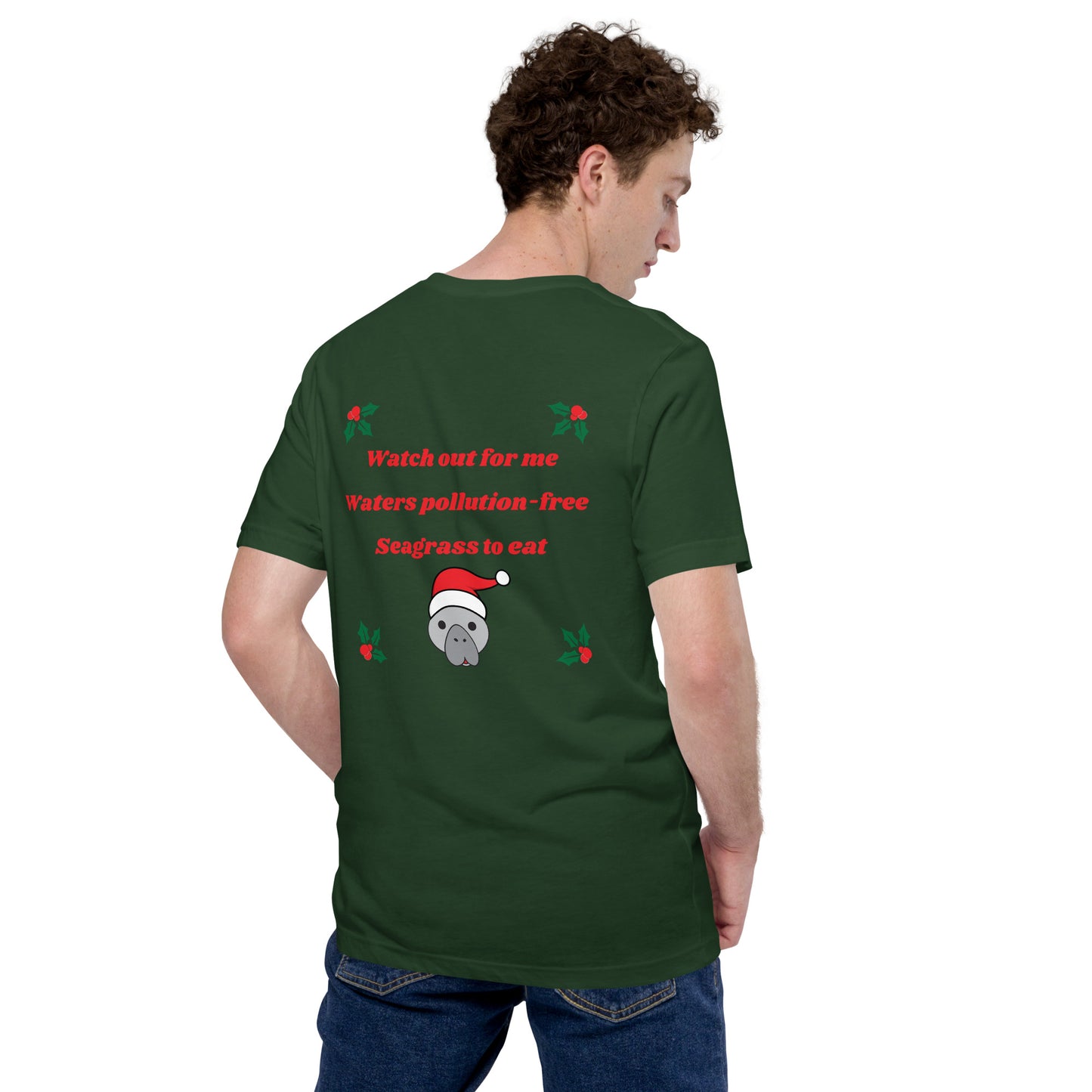Manatee Holiday Wishes Christmas Short Sleeve Unisex Graphic T-shirt