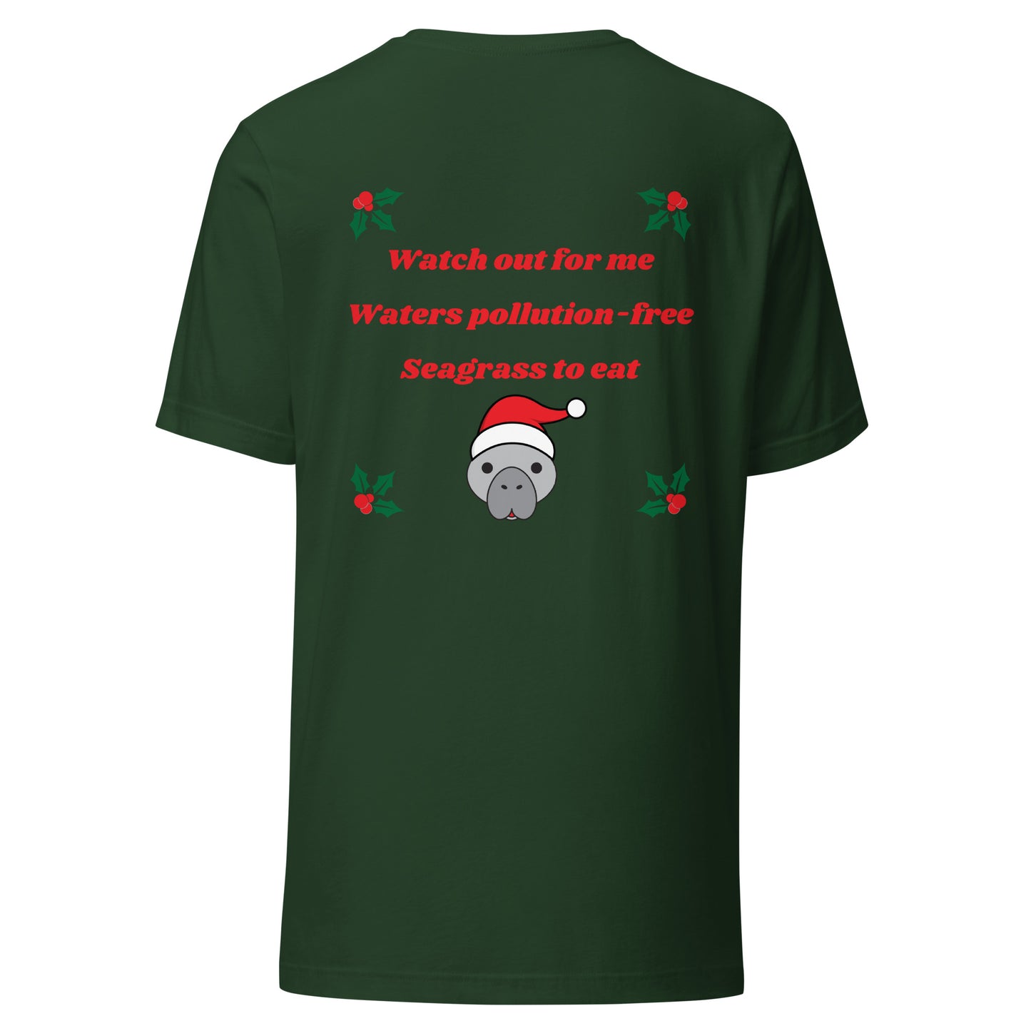 Manatee Holiday Wishes Christmas Short Sleeve Unisex Graphic T-shirt