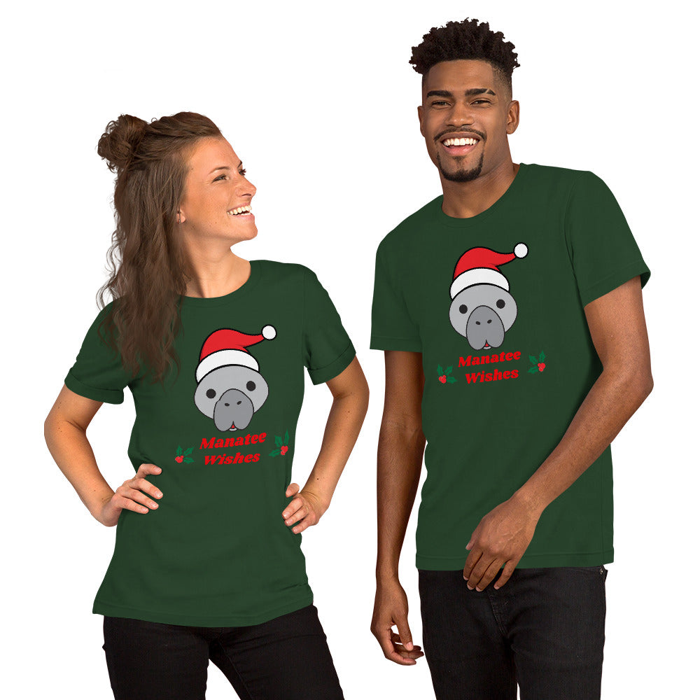 Manatee Holiday Wishes Christmas Short Sleeve Unisex Graphic T-shirt
