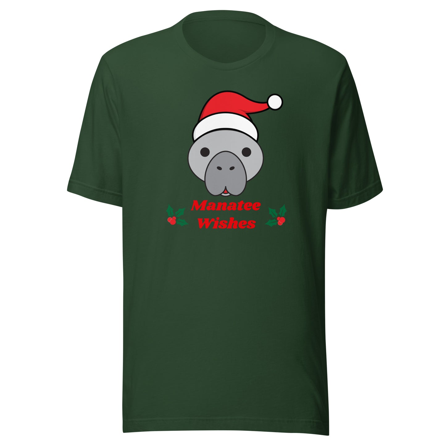 Manatee Holiday Wishes Christmas Short Sleeve Unisex Graphic T-shirt
