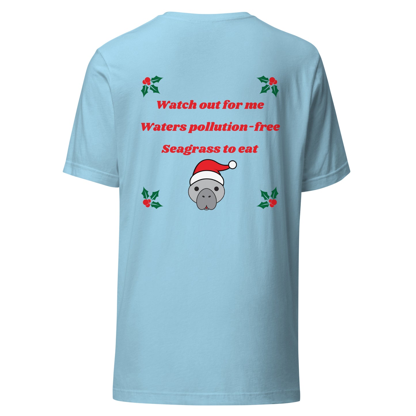 Manatee Holiday Wishes Christmas Short Sleeve Unisex Graphic T-shirt