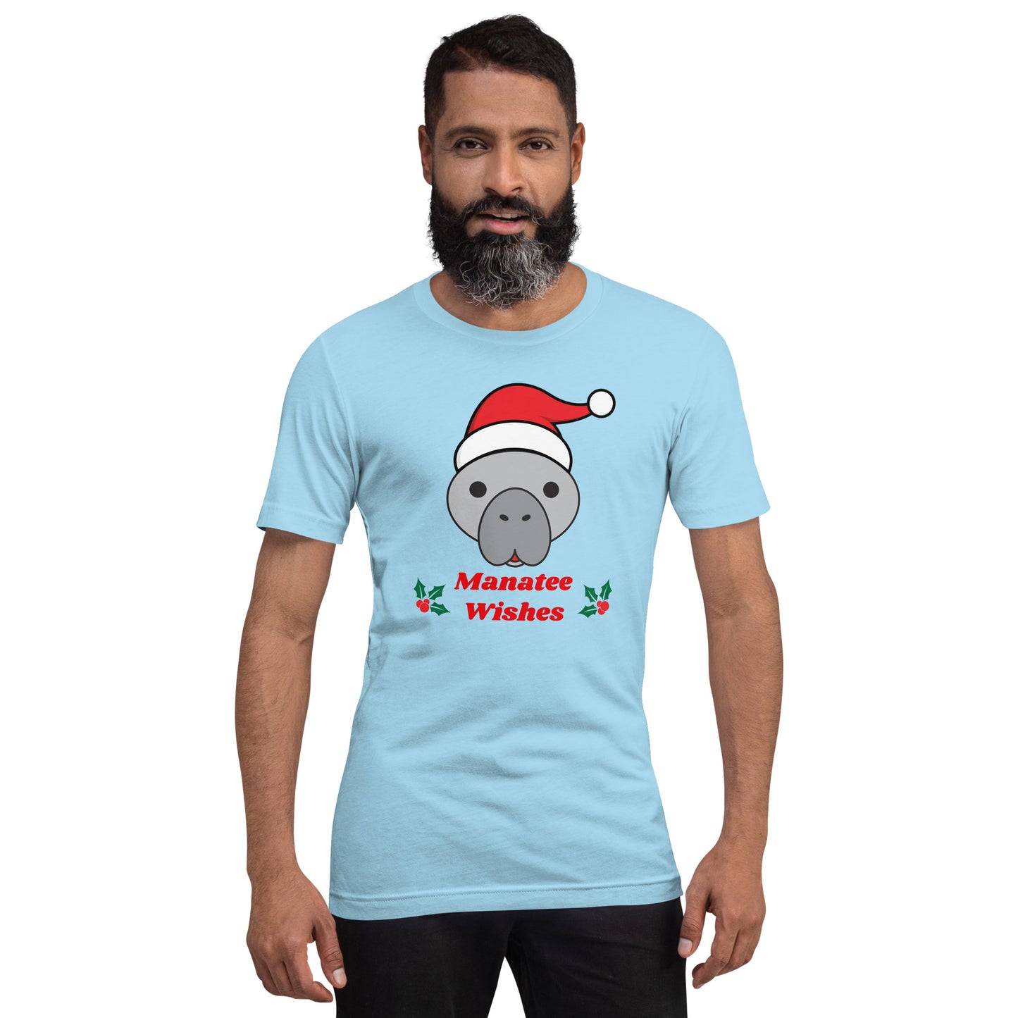 Manatee Holiday Wishes Christmas Short Sleeve Unisex Graphic T-shirt