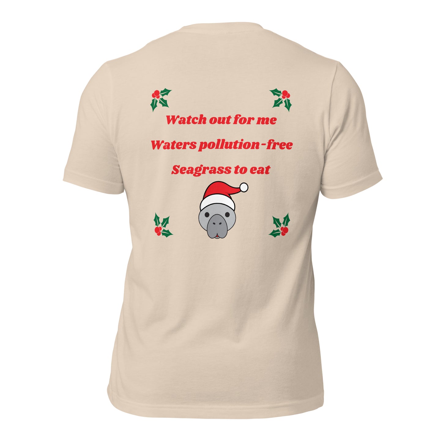 Manatee Holiday Wishes Christmas Short Sleeve Unisex Graphic T-shirt