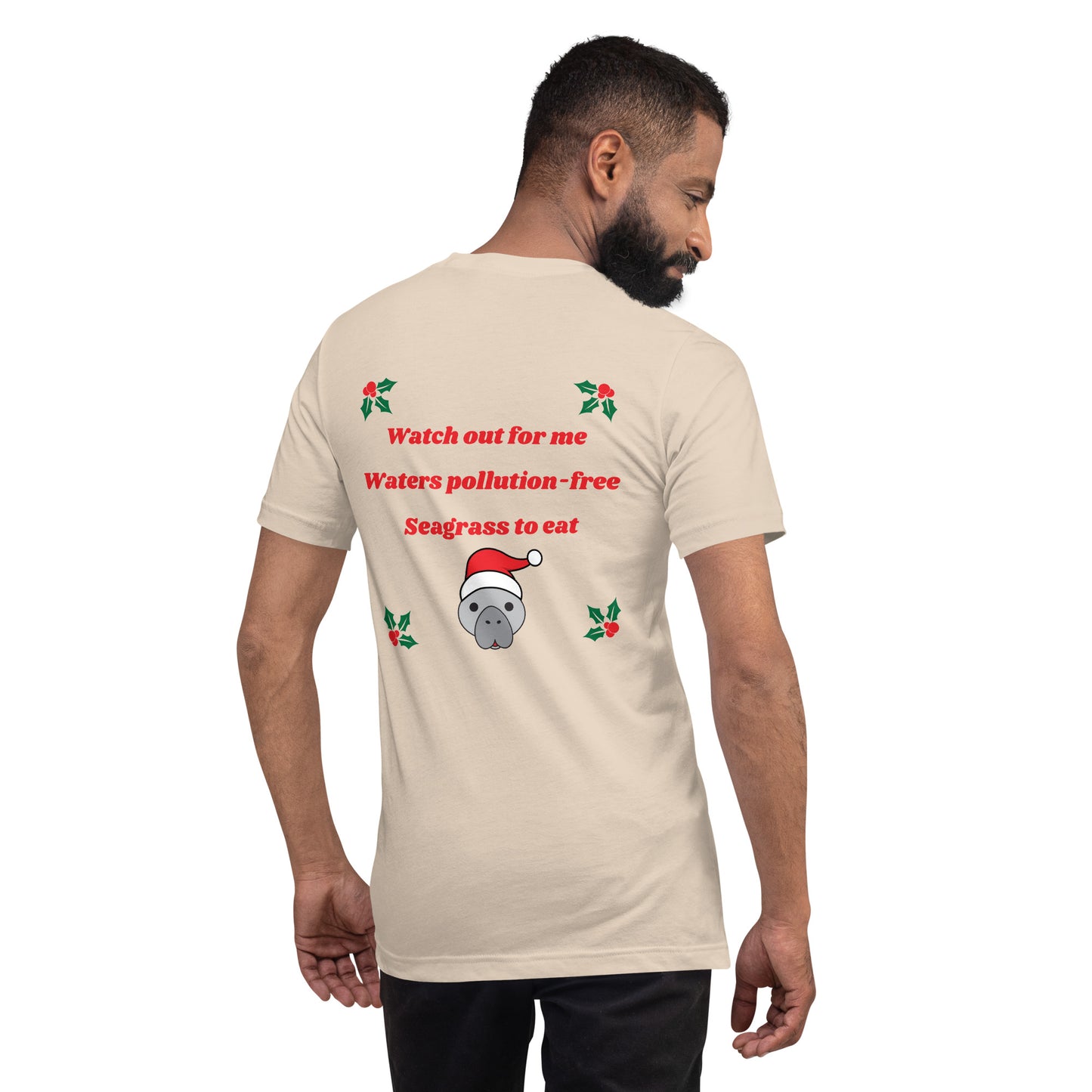 Manatee Holiday Wishes Christmas Short Sleeve Unisex Graphic T-shirt