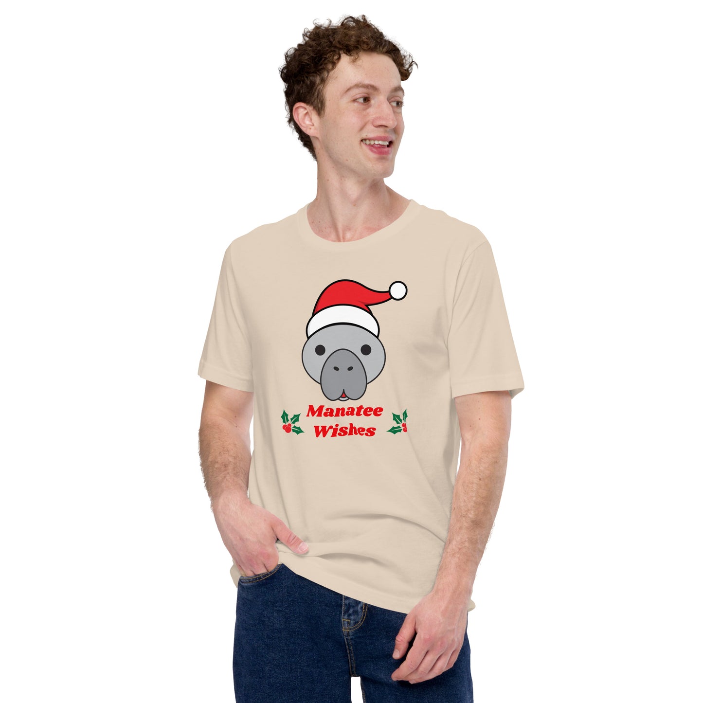 Manatee Holiday Wishes Christmas Short Sleeve Unisex Graphic T-shirt
