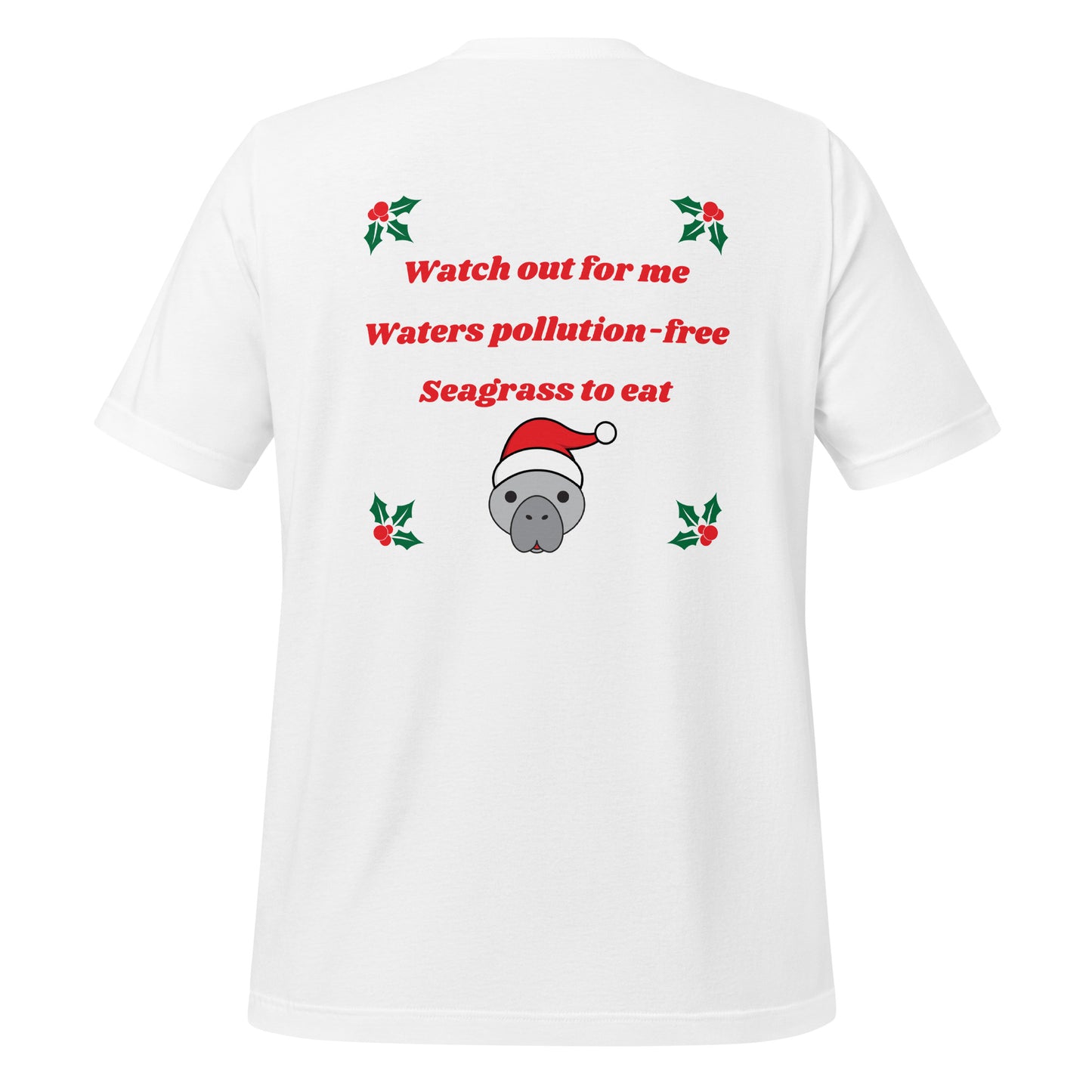 Manatee Holiday Wishes Christmas Short Sleeve Unisex Graphic T-shirt
