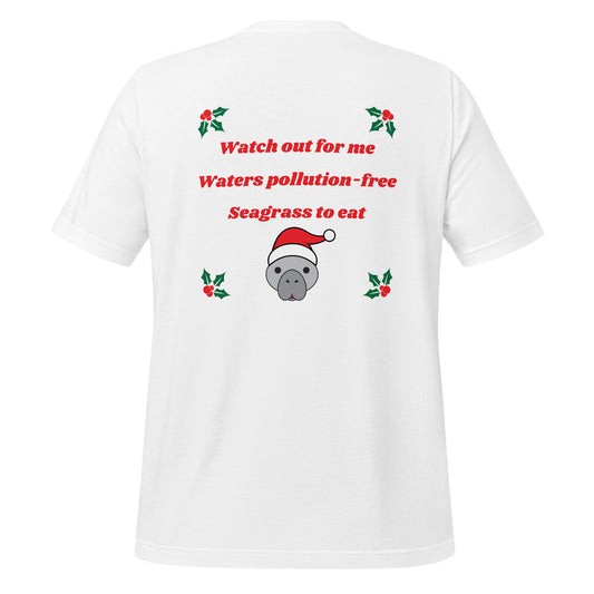 Manatee Holiday Wishes Christmas Short Sleeve Unisex Graphic T-shirt