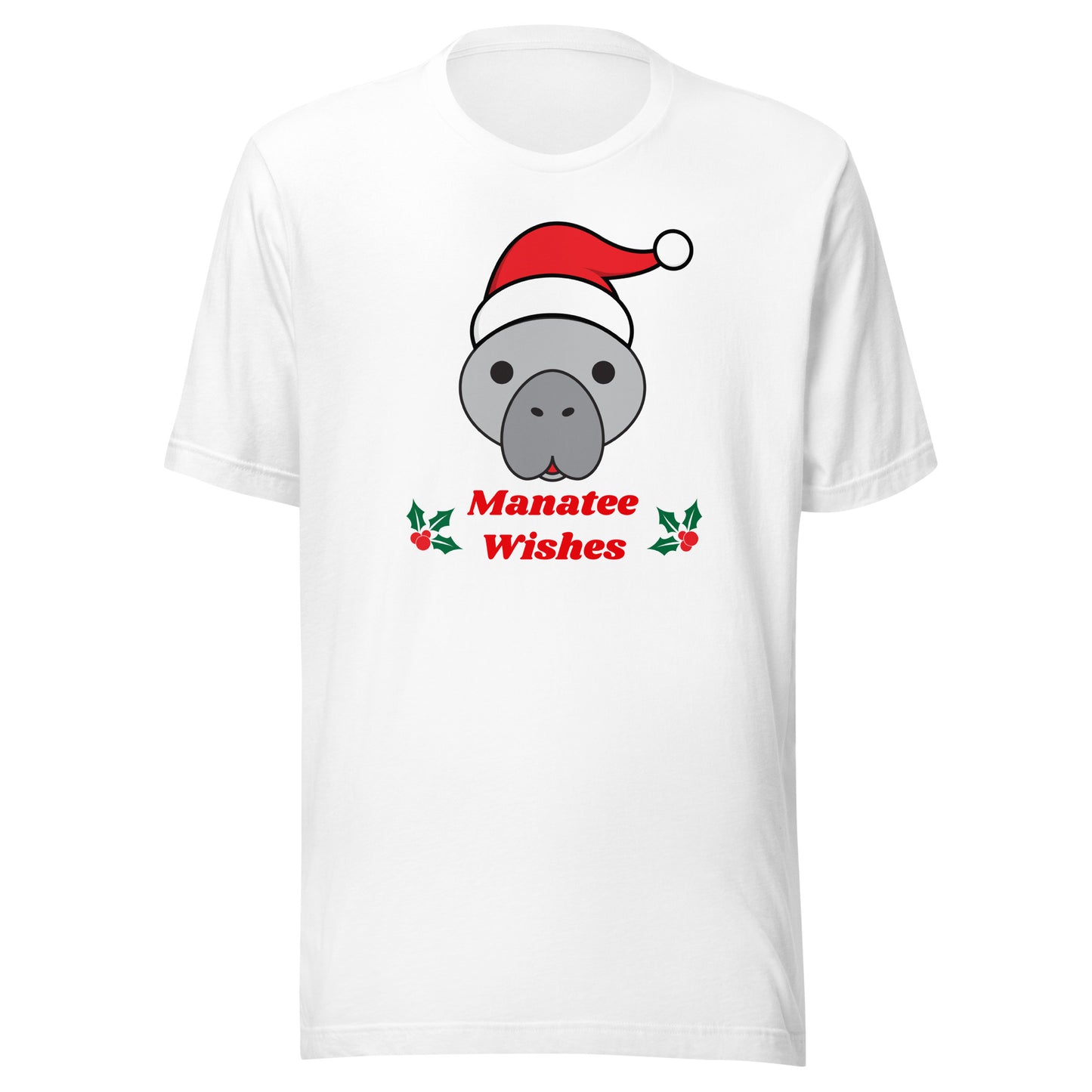 Manatee Holiday Wishes Christmas Short Sleeve Unisex Graphic T-shirt