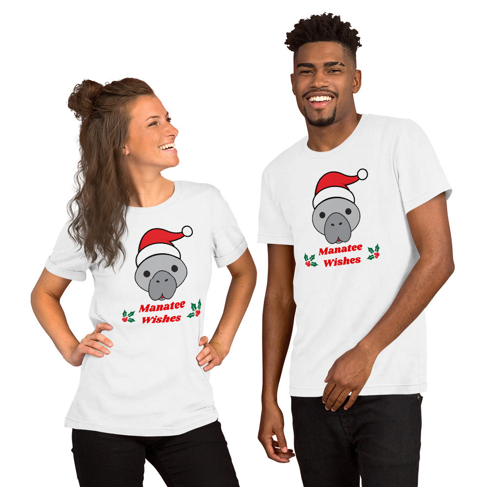 Manatee Holiday Wishes Christmas Short Sleeve Unisex Graphic T-shirt