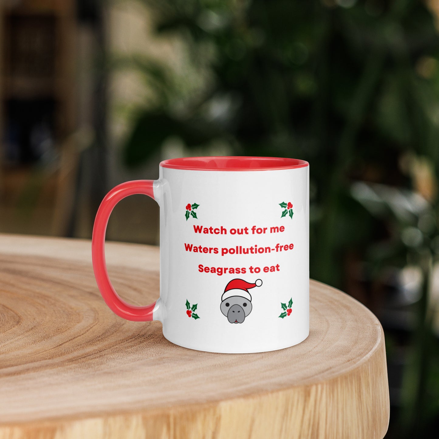 Manatee Holiday Wishes Christmas Ceramic Mug with Color Inside