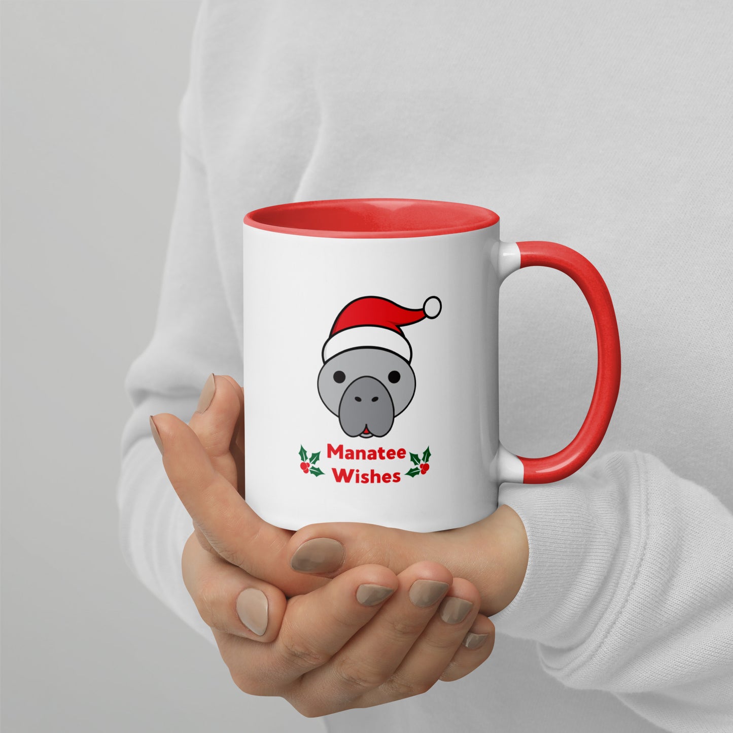 Manatee Holiday Wishes Christmas Ceramic Mug with Color Inside