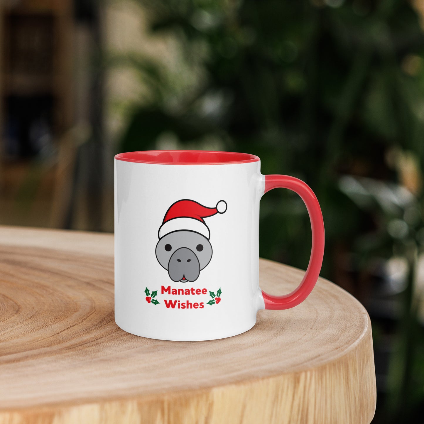 Manatee Holiday Wishes Christmas Ceramic Mug with Color Inside