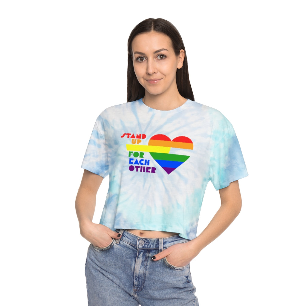 Stand Up For Each Other Rainbow Heart Tie Dye Pride Women's Crop Top