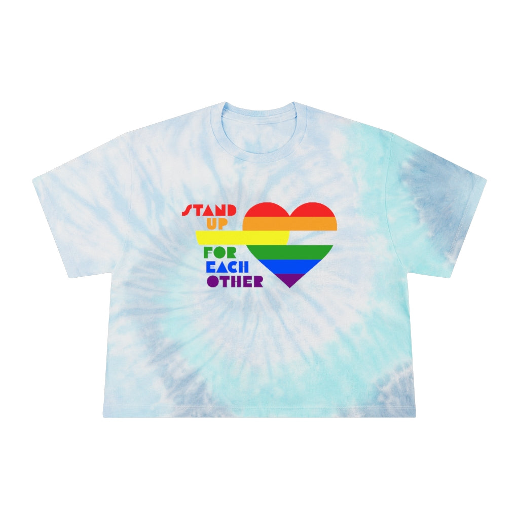 Stand Up For Each Other Rainbow Heart Tie Dye Pride Women's Crop Top