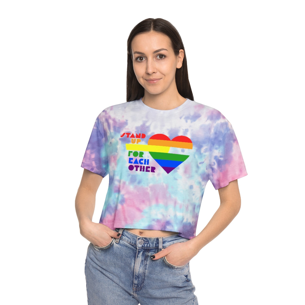 Stand Up For Each Other Rainbow Heart Tie Dye Pride Women's Crop Top