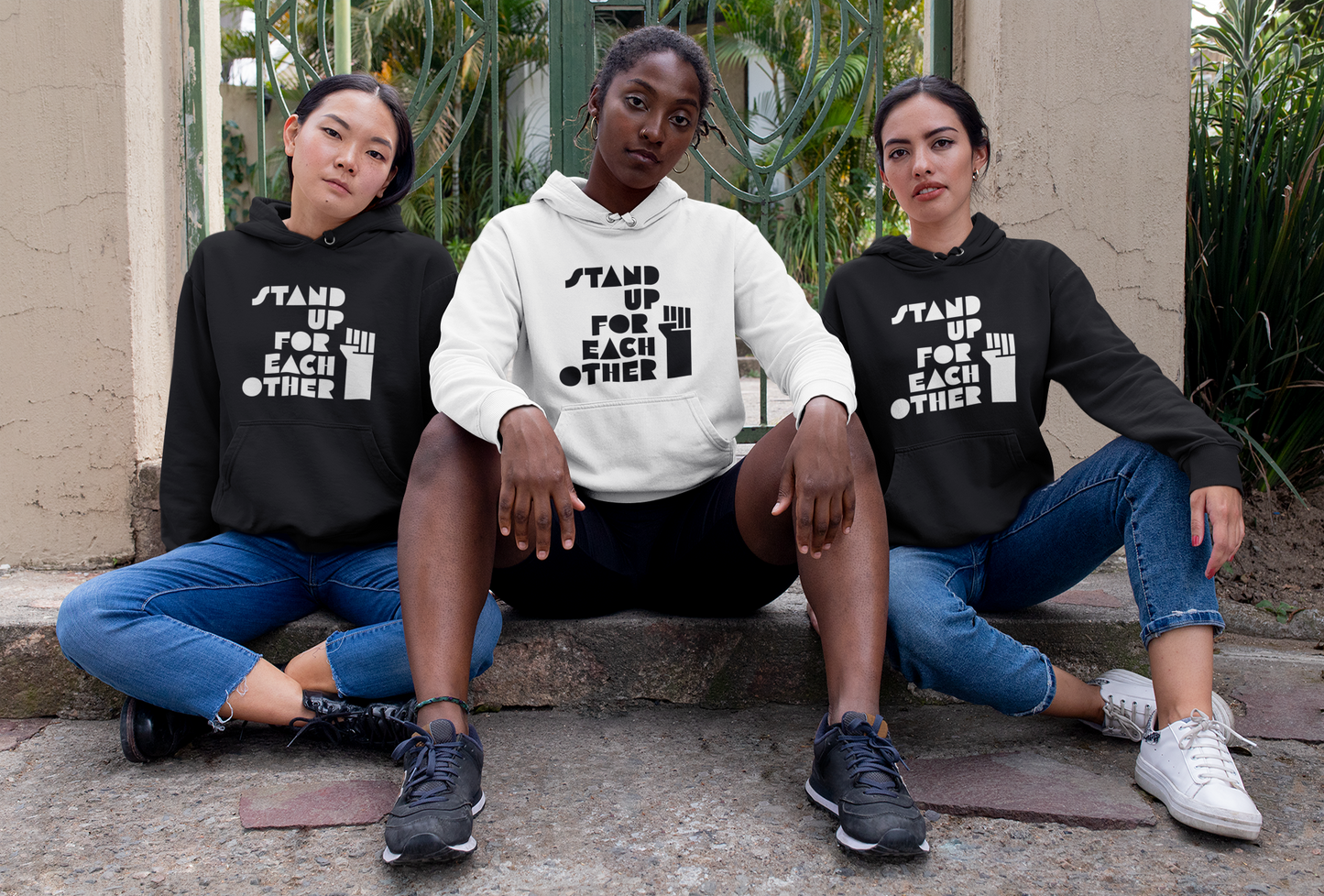 Stand Up For Each Other Social Justice Unisex White Graphic Hoodie
