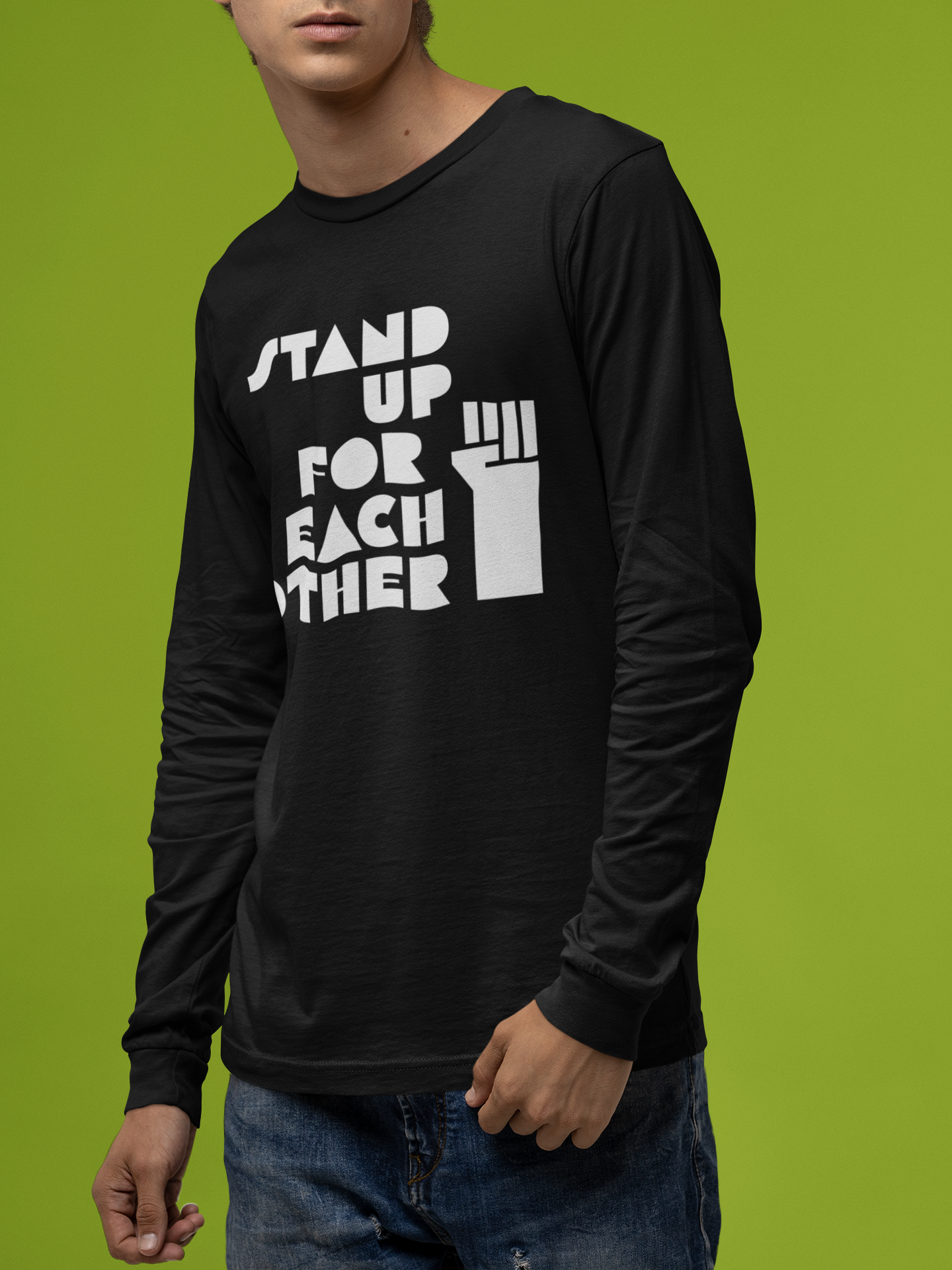 Stand Up For Each Other Social Justice Adult Long Sleeve Black Shirt