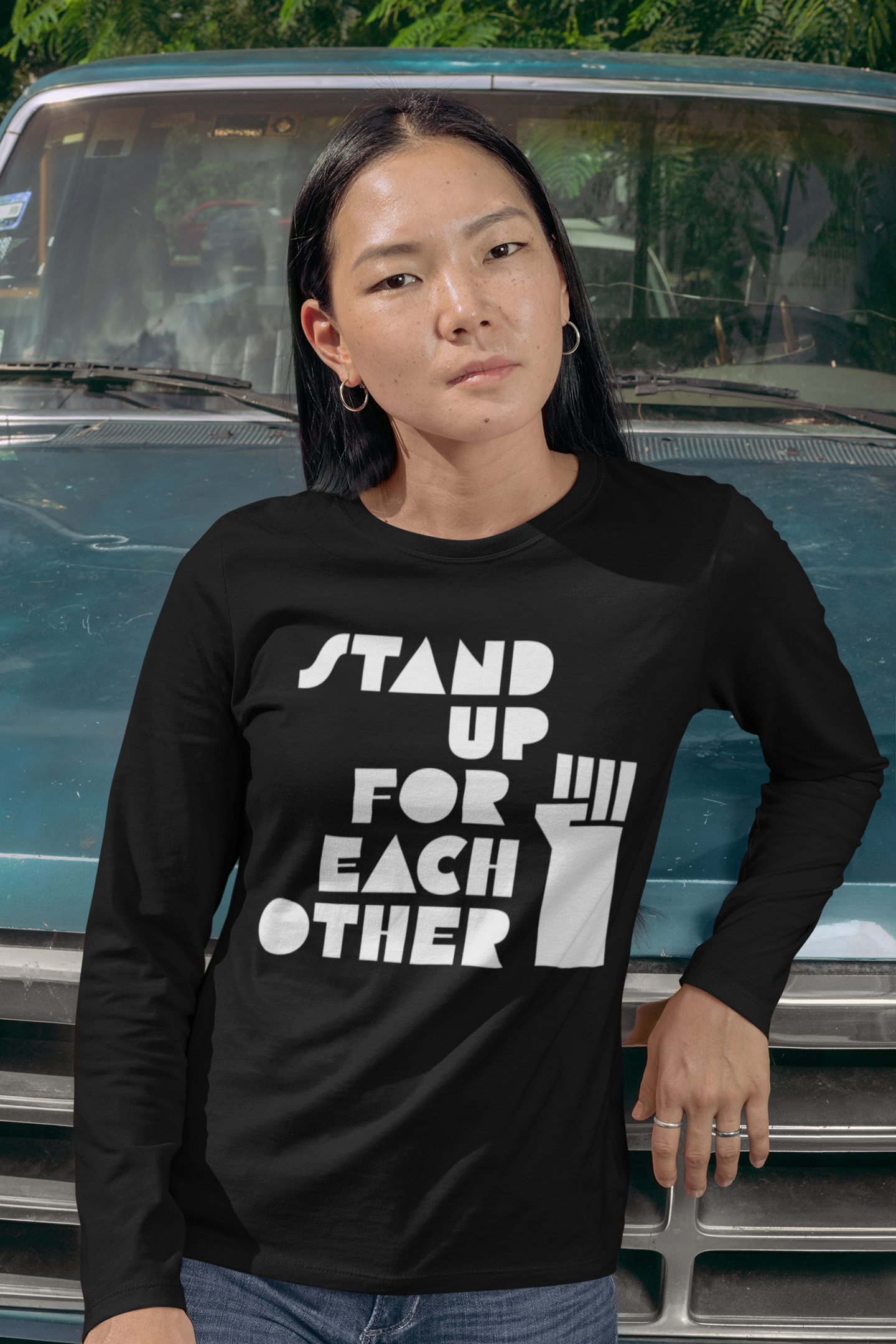 Stand Up For Each Other Social Justice Adult Long Sleeve Black Shirt
