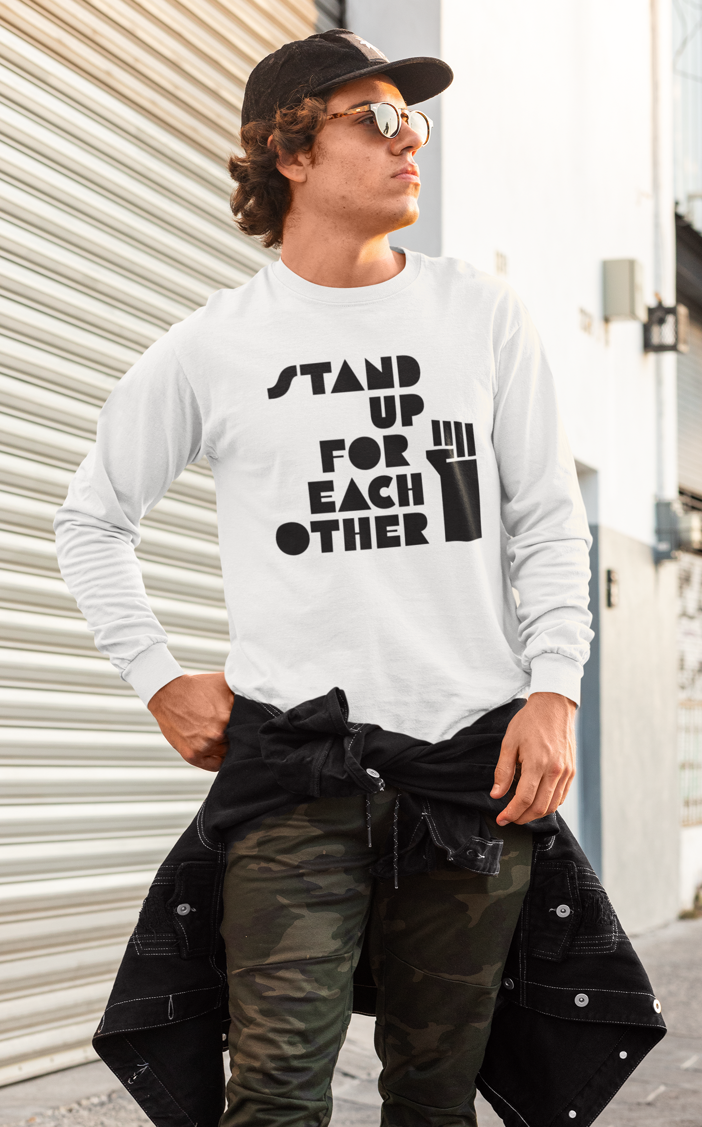Stand Up For Each Other Social Justice Adult Long Sleeve White Shirt