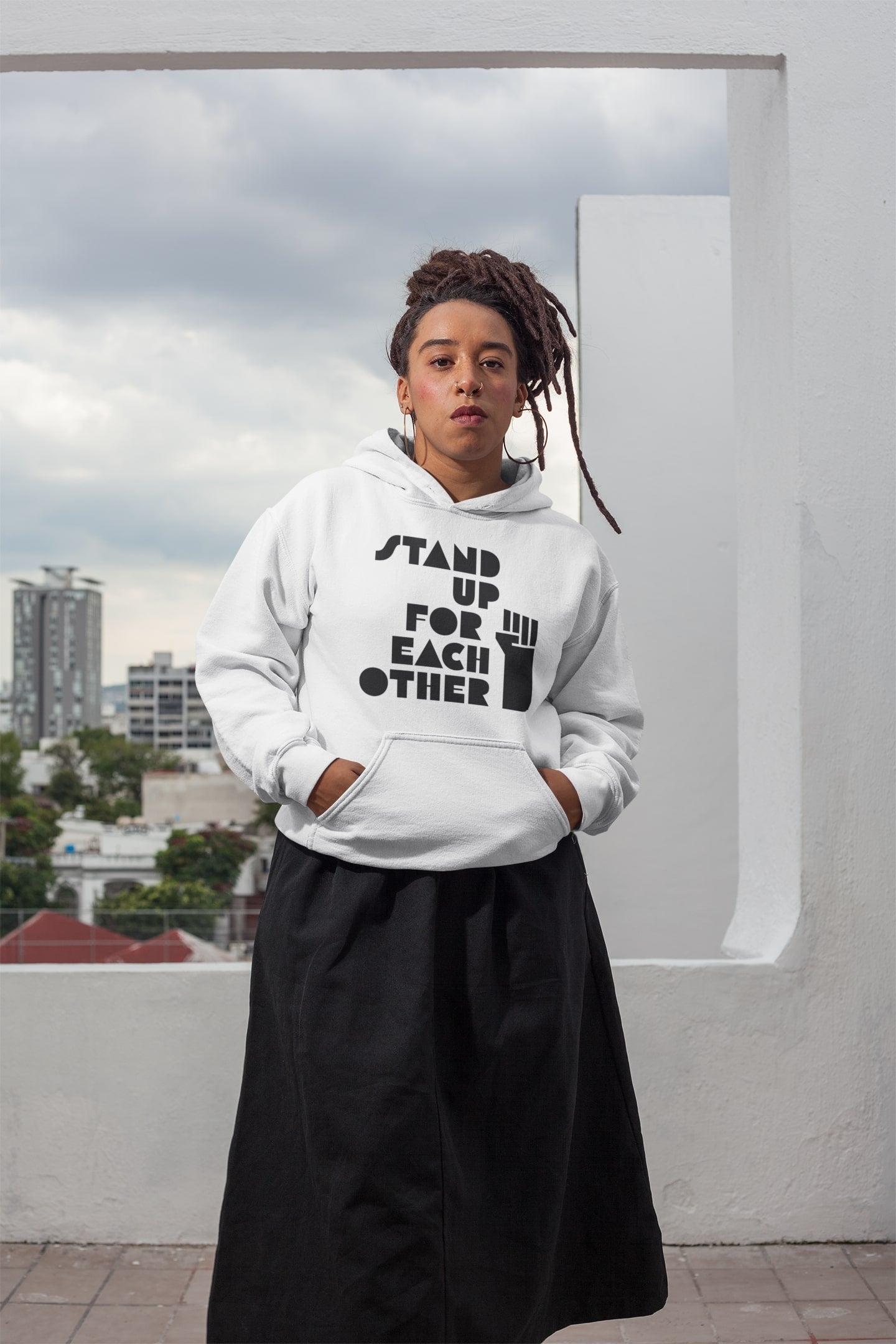Stand Up For Each Other Social Justice Unisex White Graphic Hoodie
