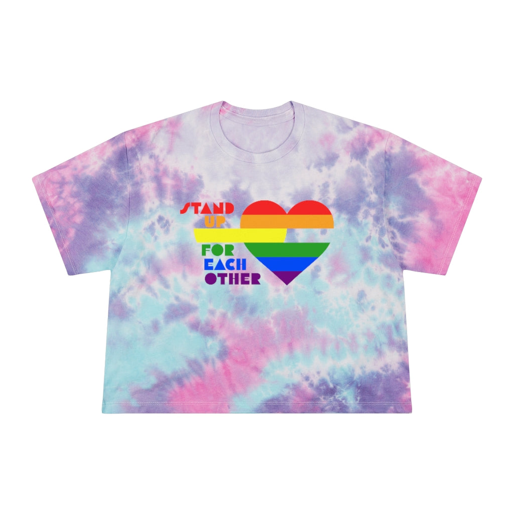 Stand Up For Each Other Rainbow Heart Tie Dye Pride Women's Crop Top