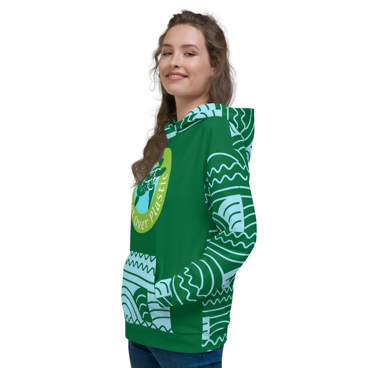 Planet Over Plastic Keep the Sea Plastic Free All Over Print Unisex Hoodie