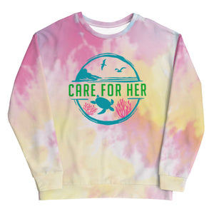 Open image in slideshow, Care for Planet Earth Against Climate Change Tie-Dye All Over Print Crewneck Sweatshirt
