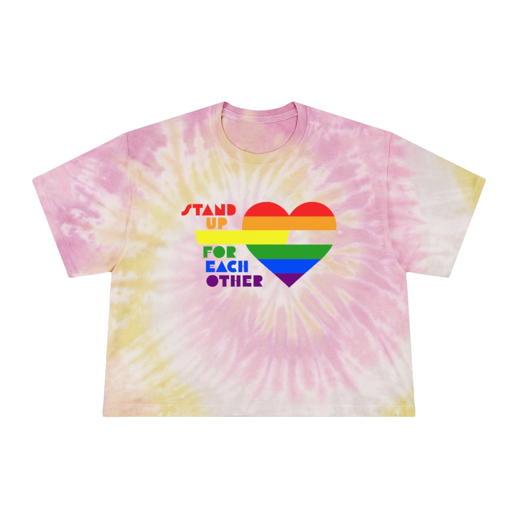 Stand Up For Each Other Rainbow Heart Tie Dye Pride Women's Crop Top