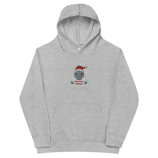 Manatee Holiday Wishes Christmas Embroidered Kids Hoodie