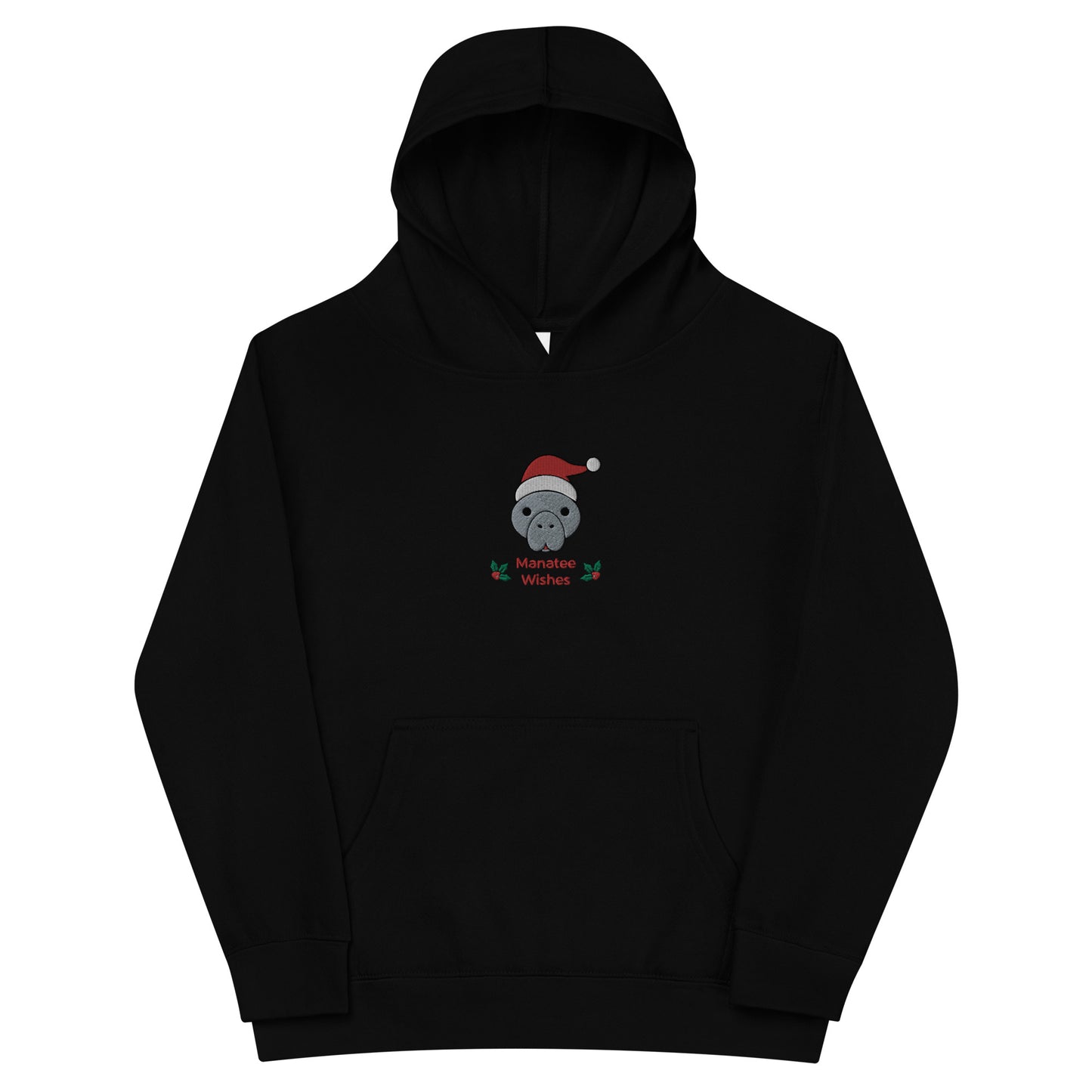 Manatee Holiday Wishes Christmas Embroidered Kids Hoodie