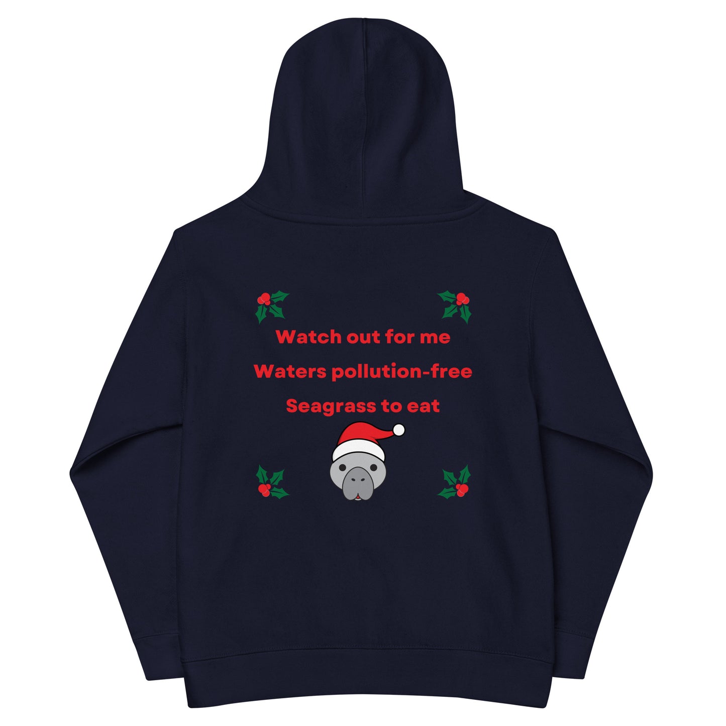Manatee Holiday Wishes Christmas Embroidered Kids Hoodie