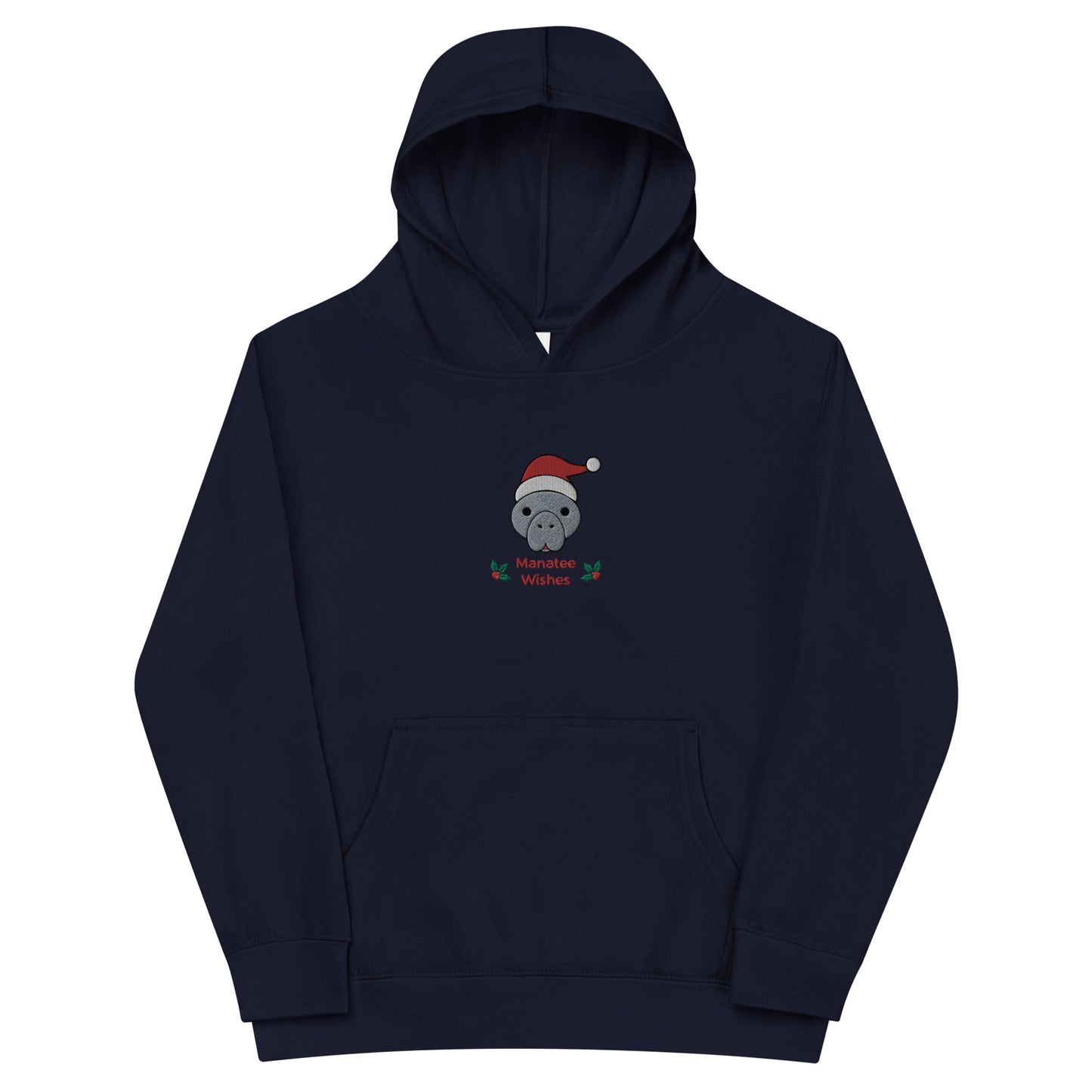 Manatee Holiday Wishes Christmas Embroidered Kids Hoodie