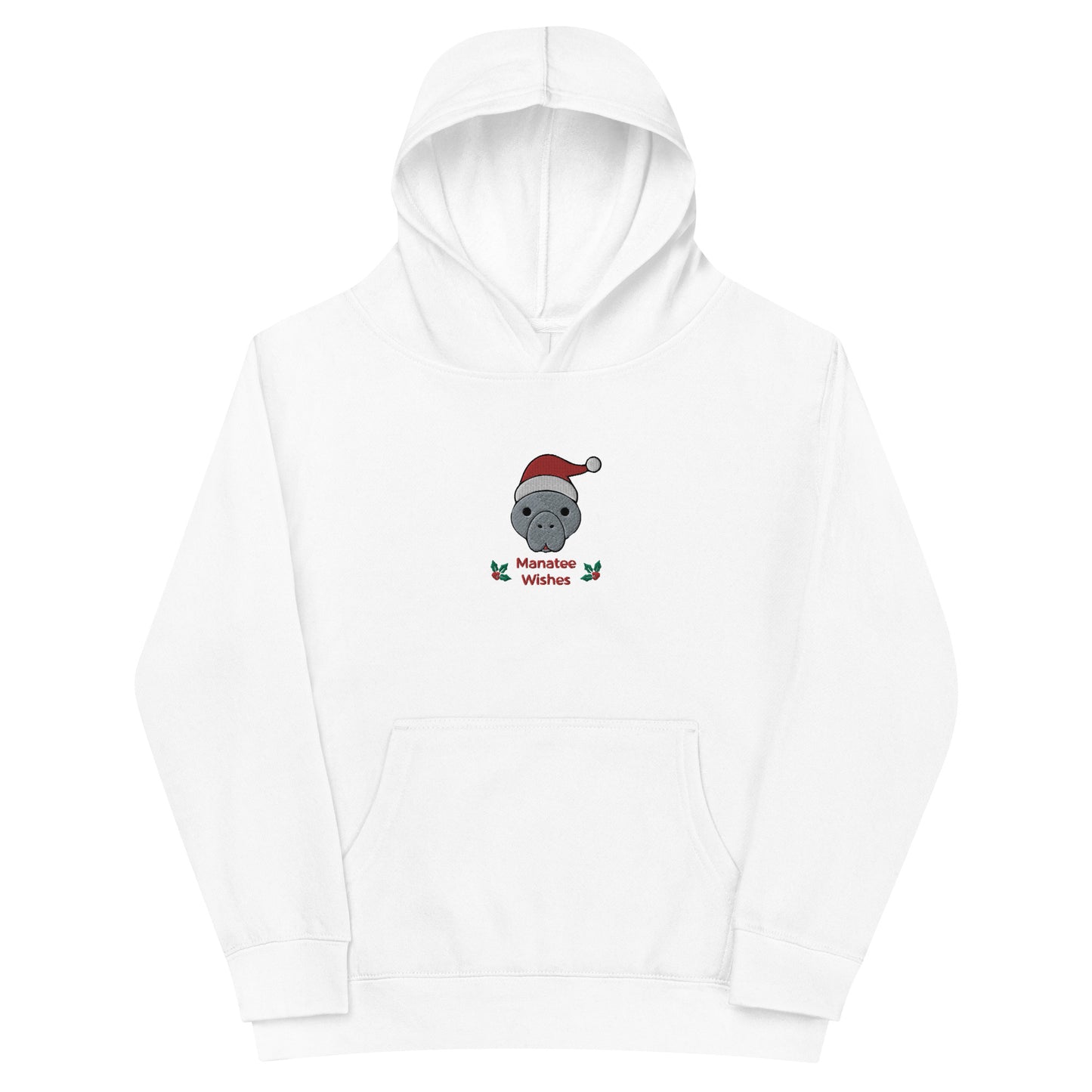 Manatee Holiday Wishes Christmas Embroidered Kids Hoodie