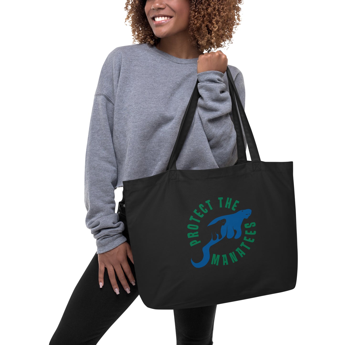 Protect the Manatees Large Organic Cotton Sustainable Tote Bag