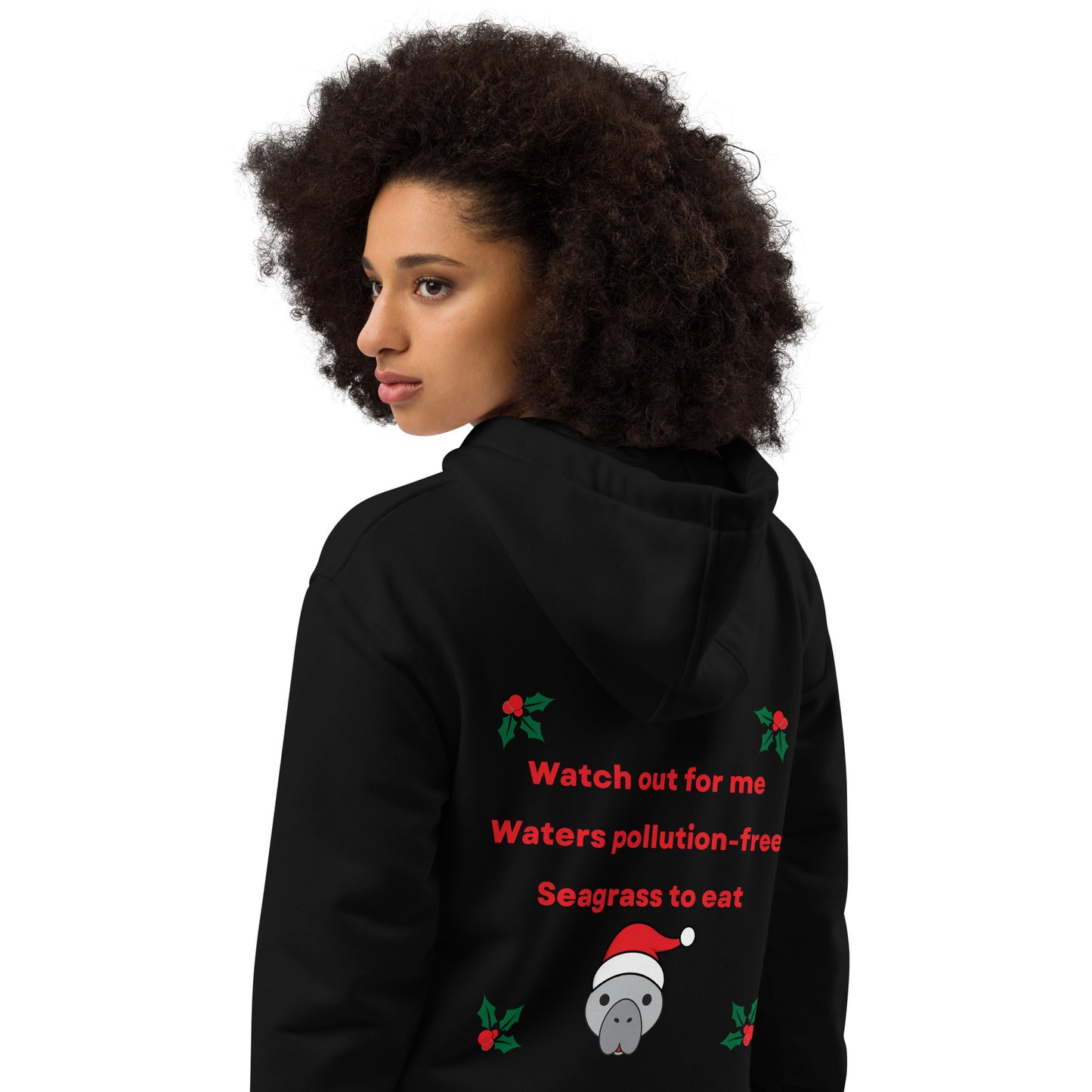 Manatee Holiday Wishes Christmas Eco Friendly Adult Unisex Embroidered Hoodie