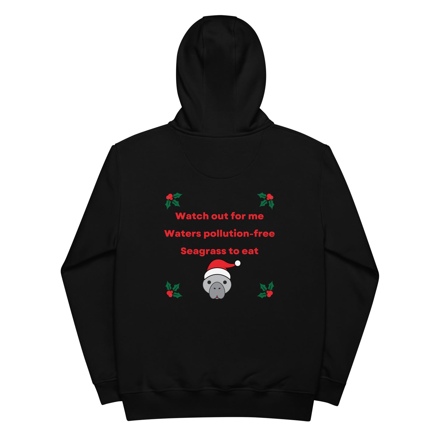 Manatee Holiday Wishes Christmas Eco Friendly Adult Unisex Embroidered Hoodie