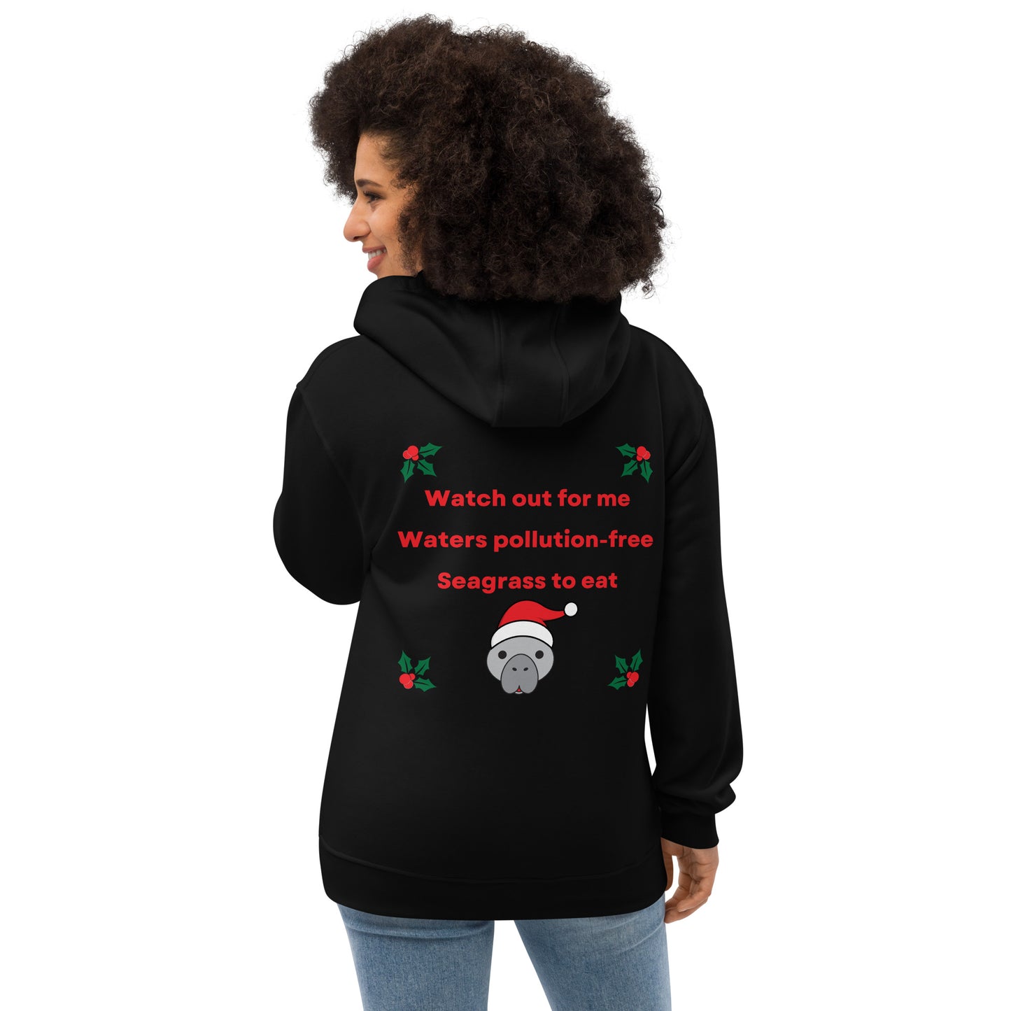 Manatee Holiday Wishes Christmas Eco Friendly Adult Unisex Embroidered Hoodie