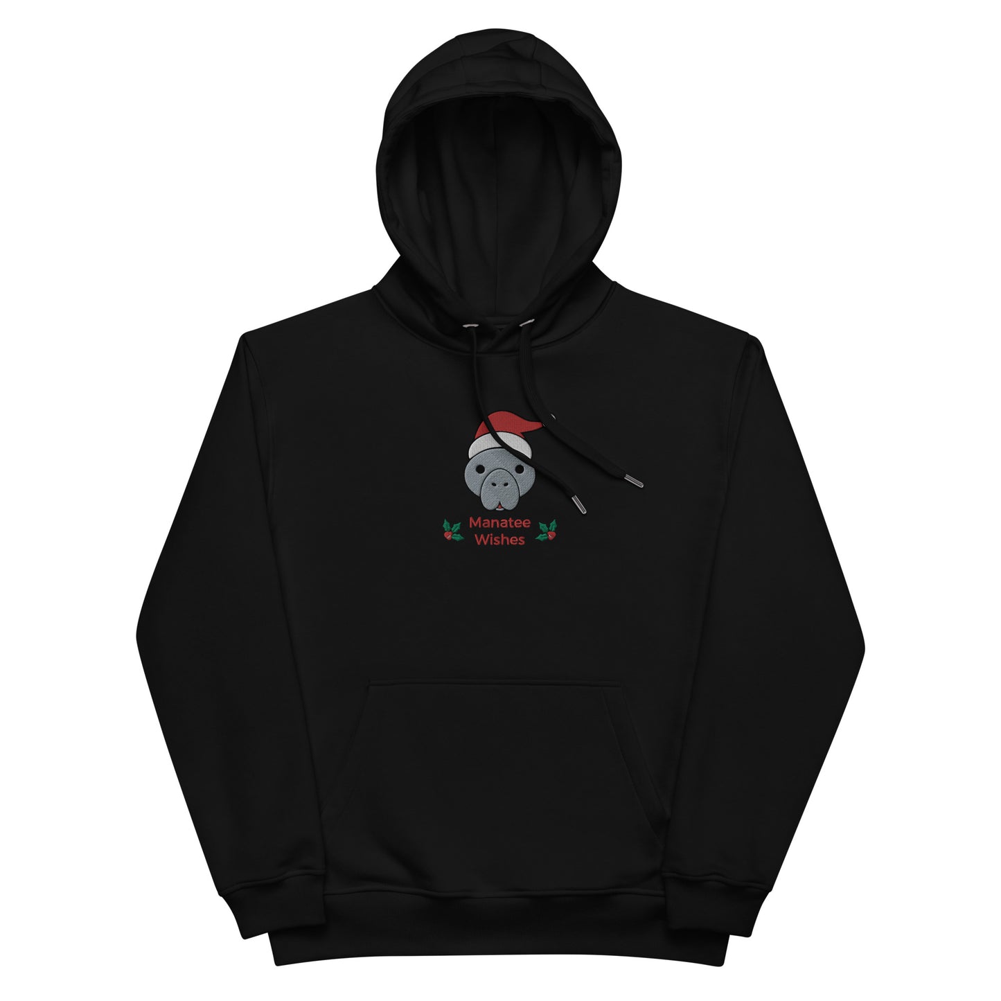Manatee Holiday Wishes Christmas Eco Friendly Adult Unisex Embroidered Hoodie