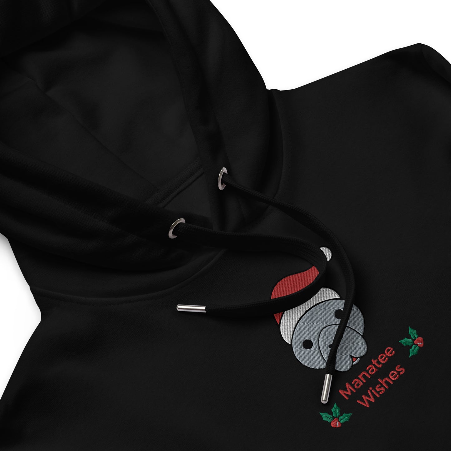 Manatee Holiday Wishes Christmas Eco Friendly Adult Unisex Embroidered Hoodie