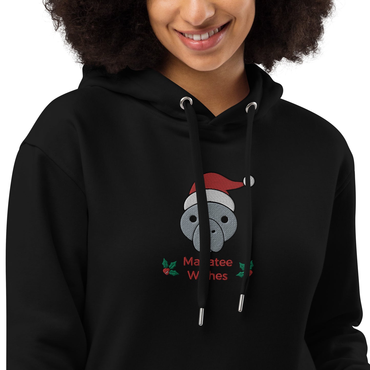 Manatee Holiday Wishes Christmas Eco Friendly Adult Unisex Embroidered Hoodie