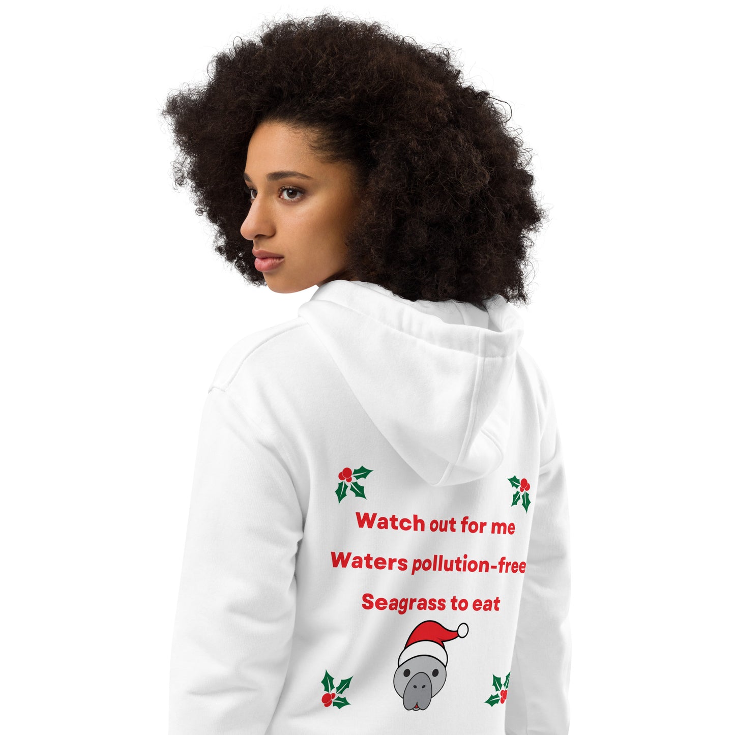 Manatee Holiday Wishes Christmas Eco Friendly Adult Unisex Embroidered Hoodie