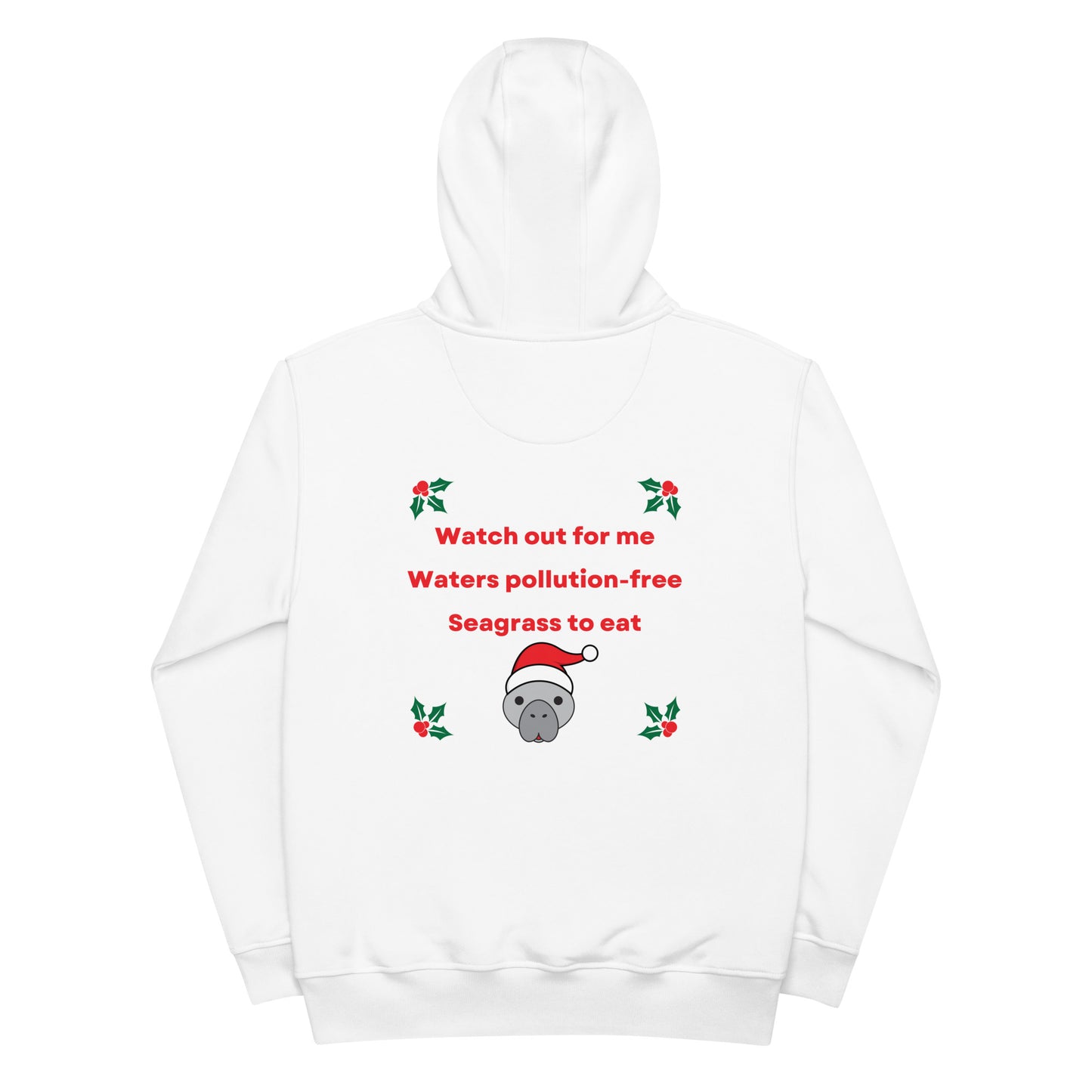 Manatee Holiday Wishes Christmas Eco Friendly Adult Unisex Embroidered Hoodie