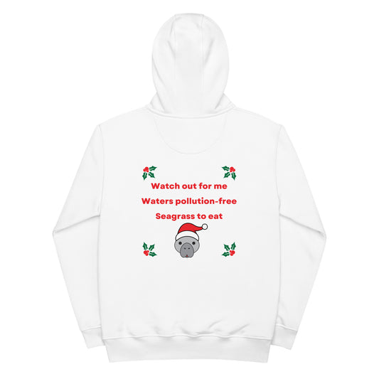 Manatee Holiday Wishes Christmas Eco Friendly Adult Unisex Embroidered Hoodie