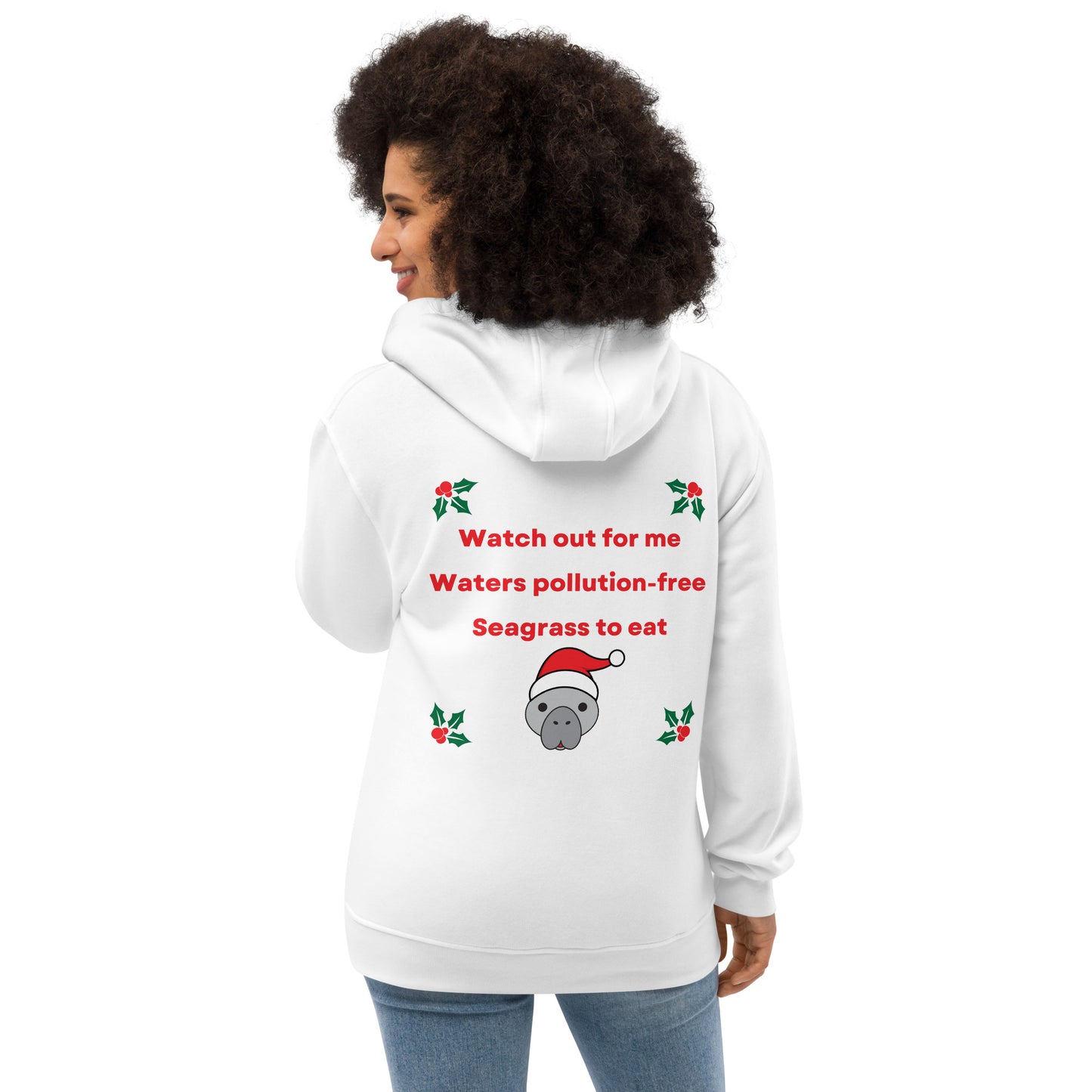 Manatee Holiday Wishes Christmas Eco Friendly Adult Unisex Embroidered Hoodie