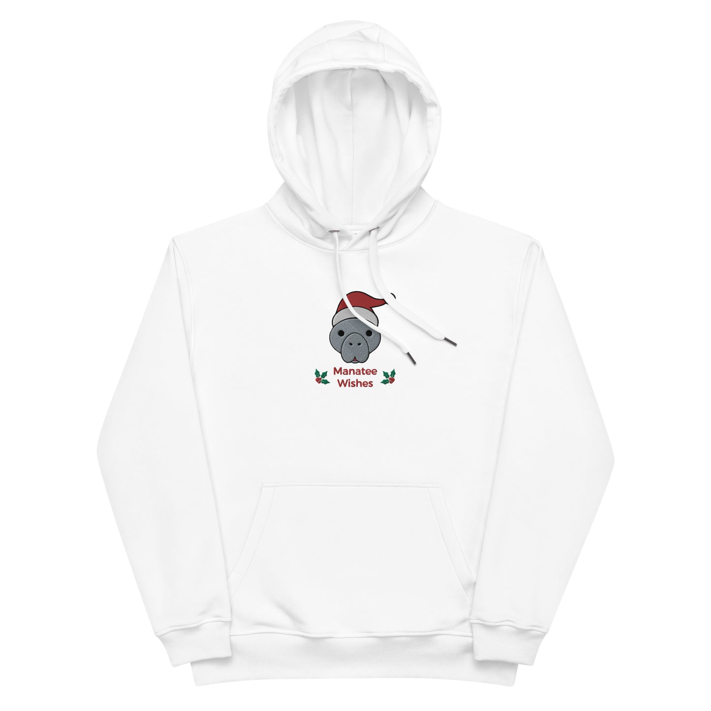 Manatee Holiday Wishes Christmas Eco Friendly Adult Unisex Embroidered Hoodie