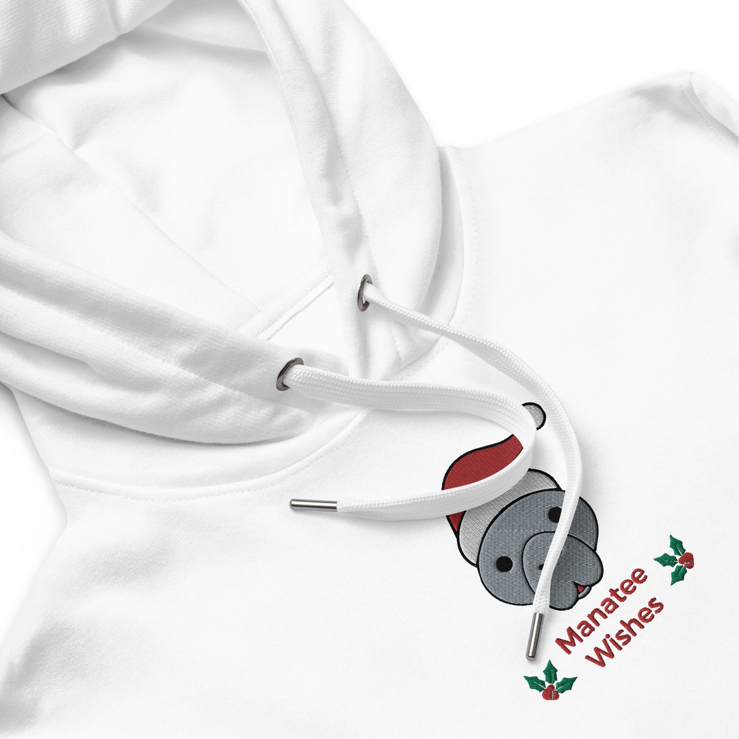 Manatee Holiday Wishes Christmas Eco Friendly Adult Unisex Embroidered Hoodie